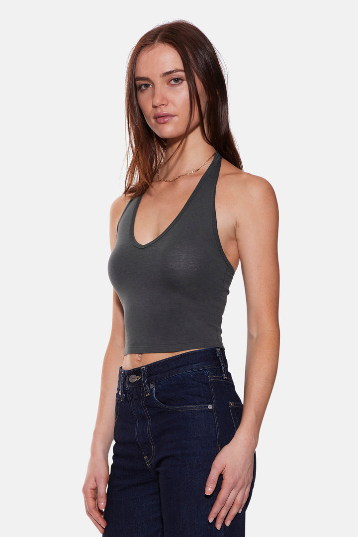 Halle Lux Halter Top Dark Green