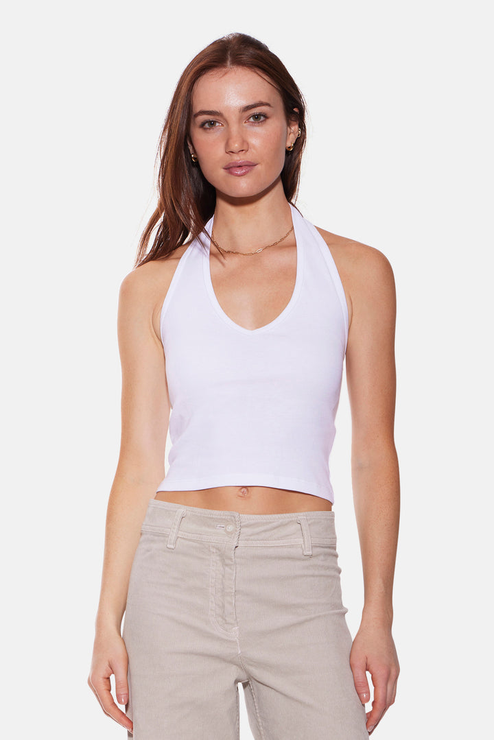 Halle Rib Halter Top White