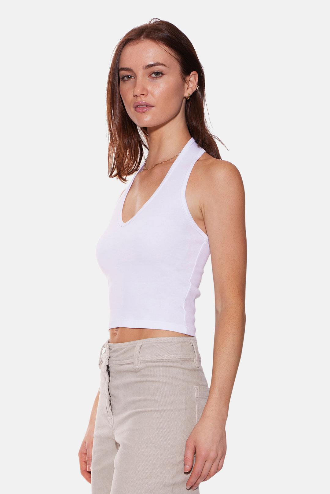 Halle Rib Halter Top White