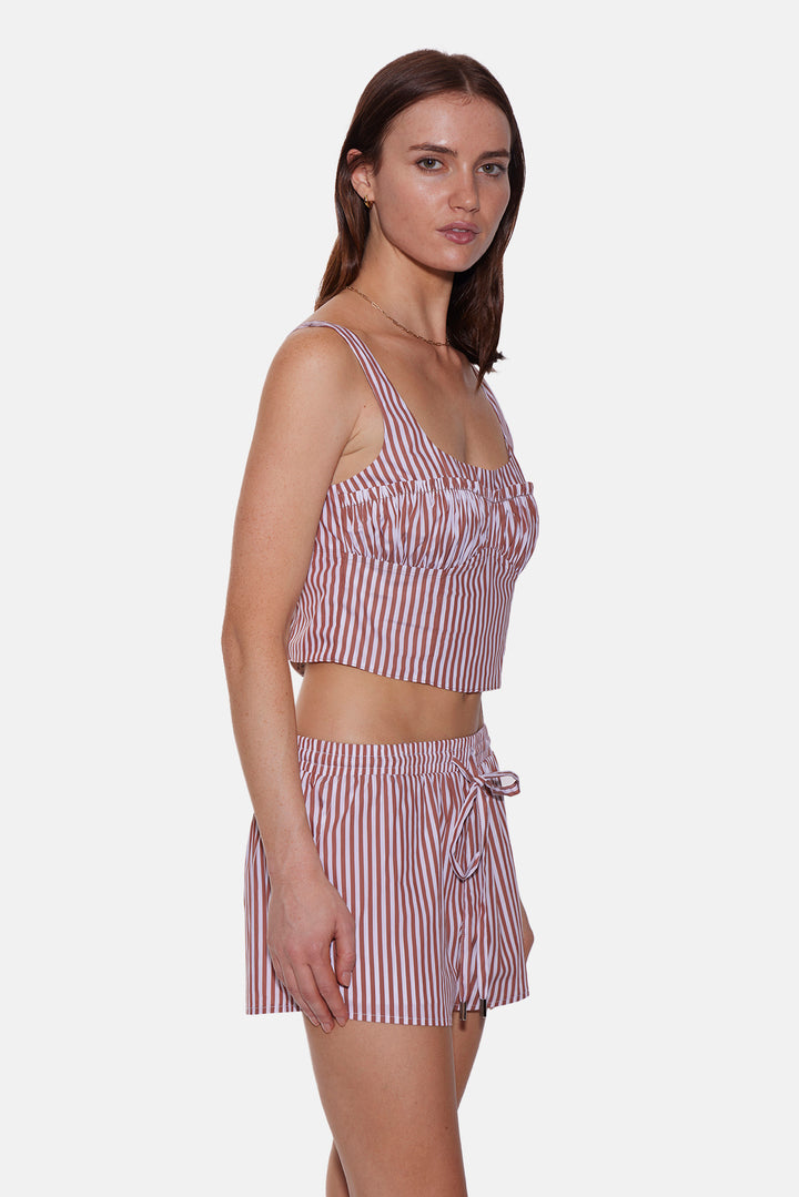 Halsey Poplin Shorts Brown/White Stripe