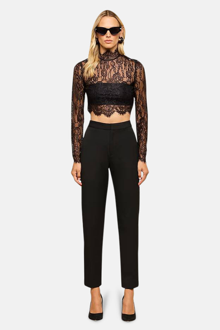 Henriette Lace Cropped Long Sleeve Top Black