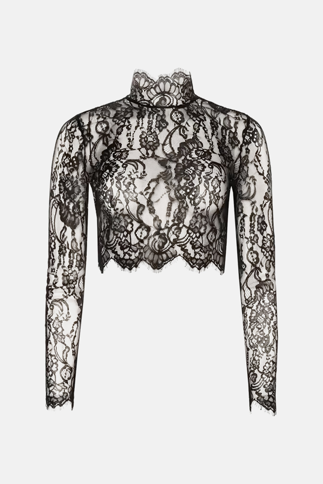 Henriette Lace Cropped Long Sleeve Top Black