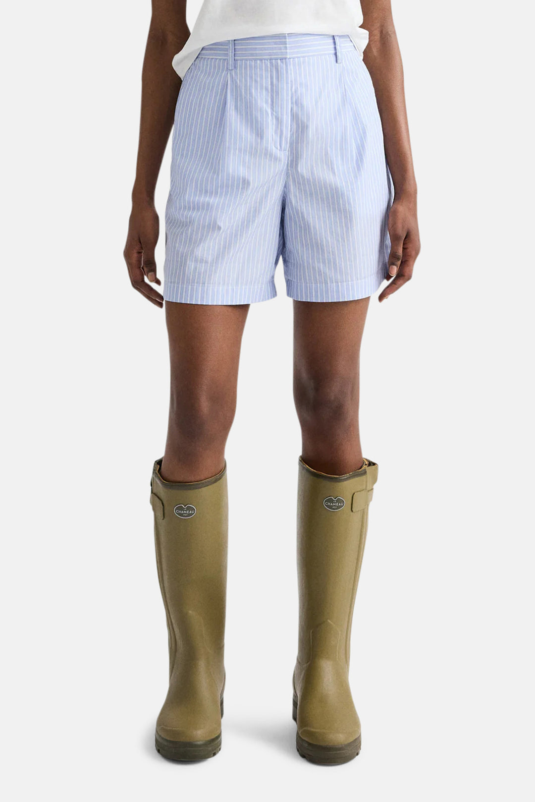 Henry St Short in Spaced Stripe Shirting Blue Haven/White