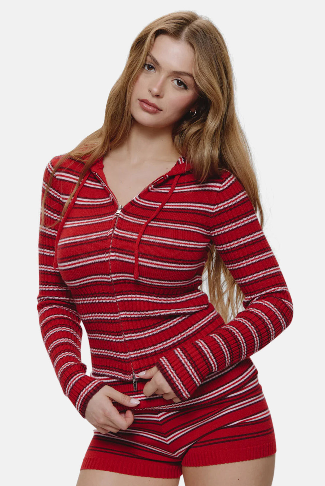 Heritage Zip Up Knit Hoodie Strawberry Stripe