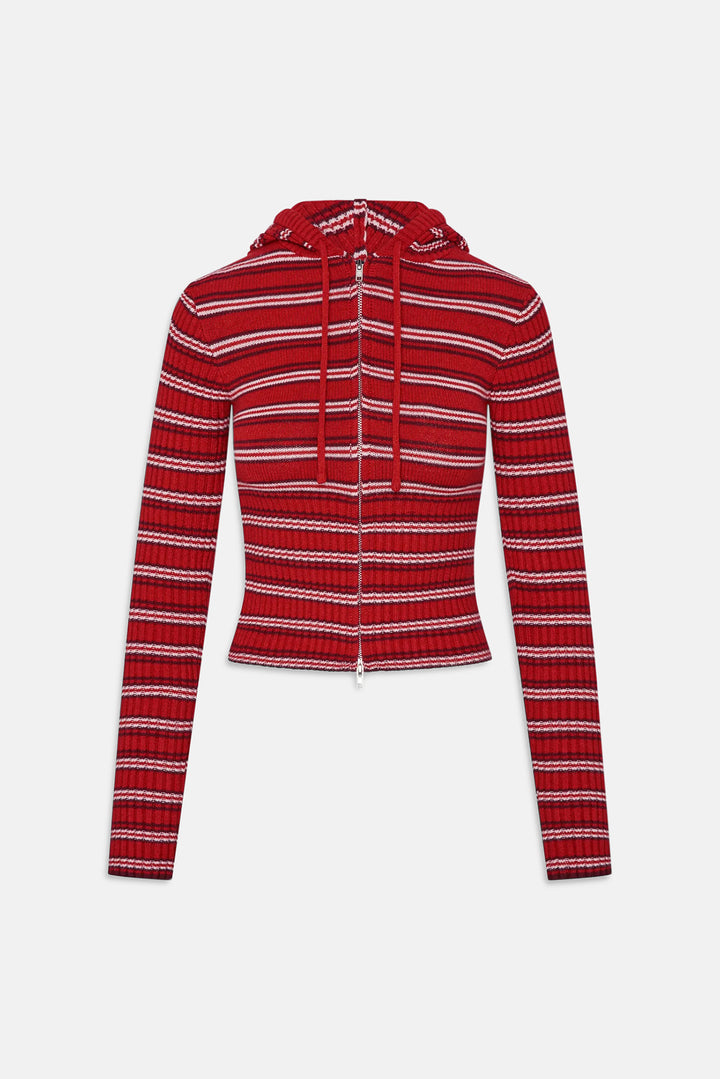 Heritage Zip Up Knit Hoodie Strawberry Stripe