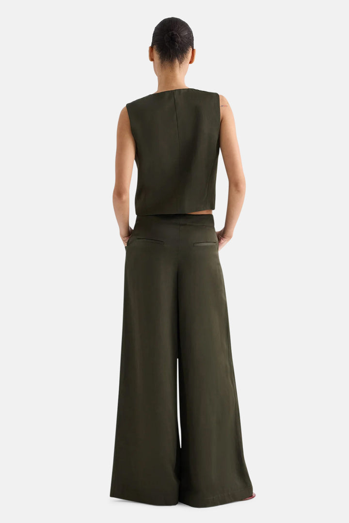 High Neck Hidden Placket Vest in Coated Viscose Linen Rosen