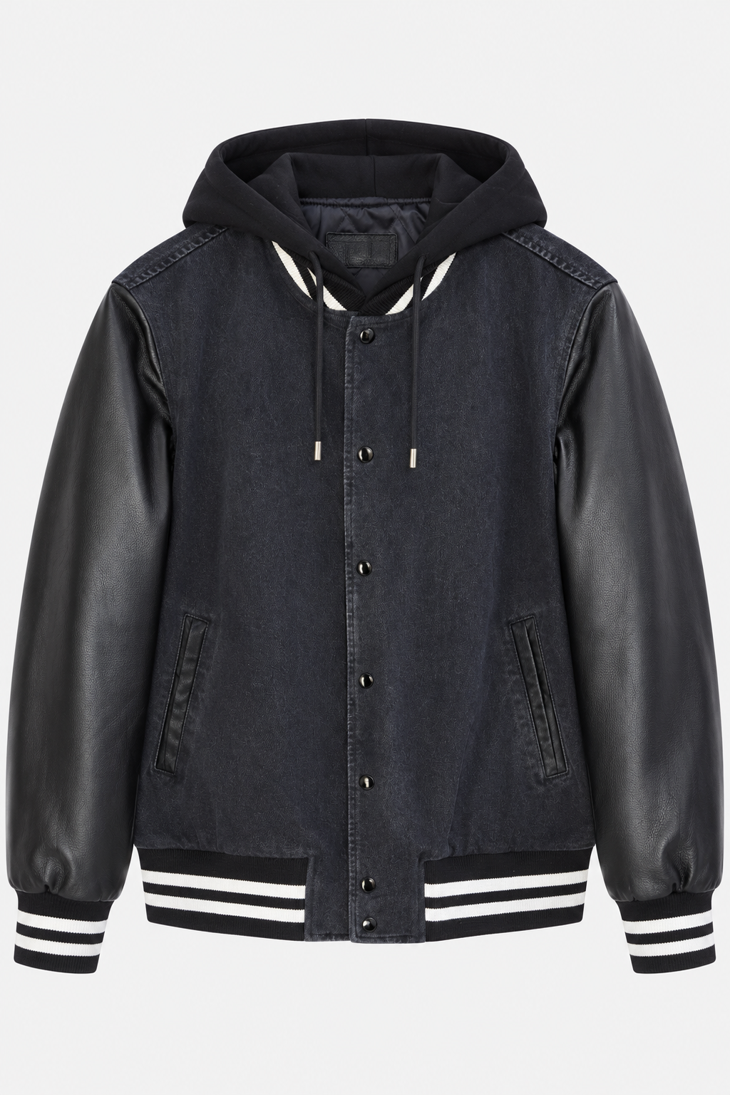 Paris Hooded Varsity Jacket Black
