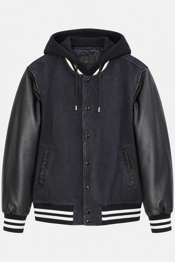 Paris Hooded Varsity Jacket Black