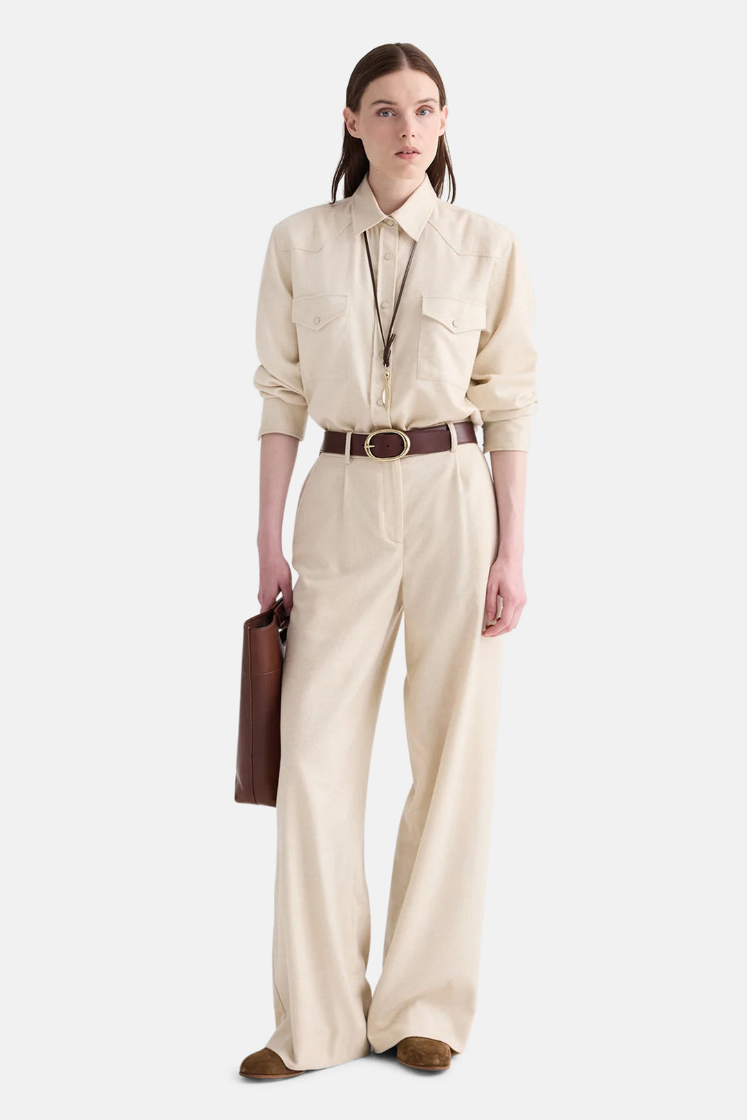 Hudson St Pant in Wool Silk Cashmere Oat