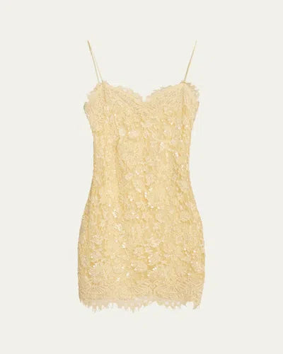 Jetta Sequin Lace Mini Dress Pale Yellow