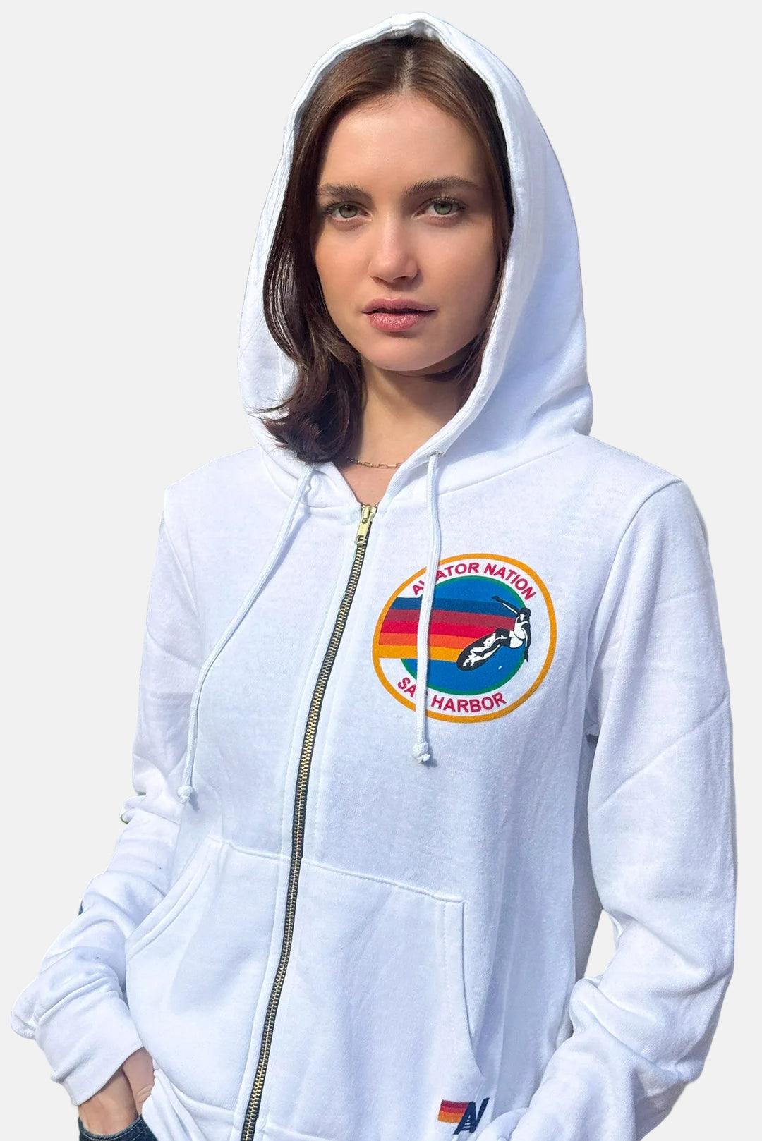 Sag Harbor Signature Zip Hoodie White