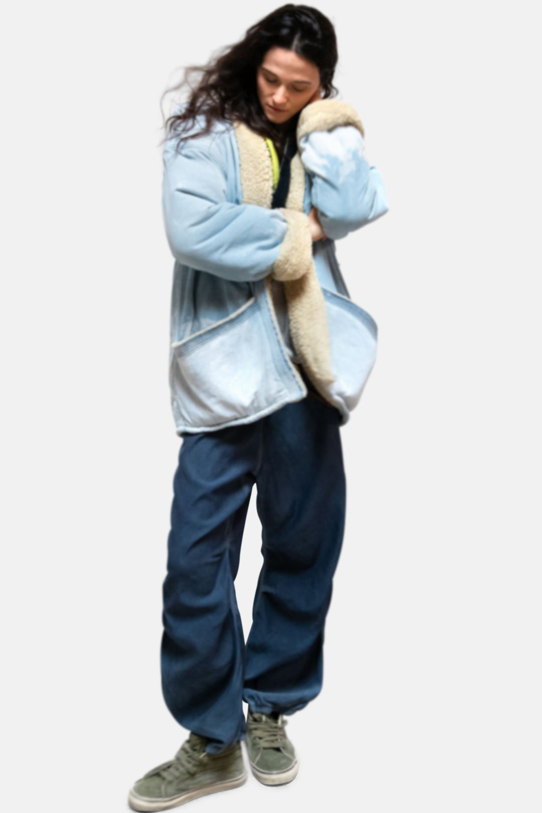 Indigo/Sherpa Blanket Cardigan - Superfadeout Cloud