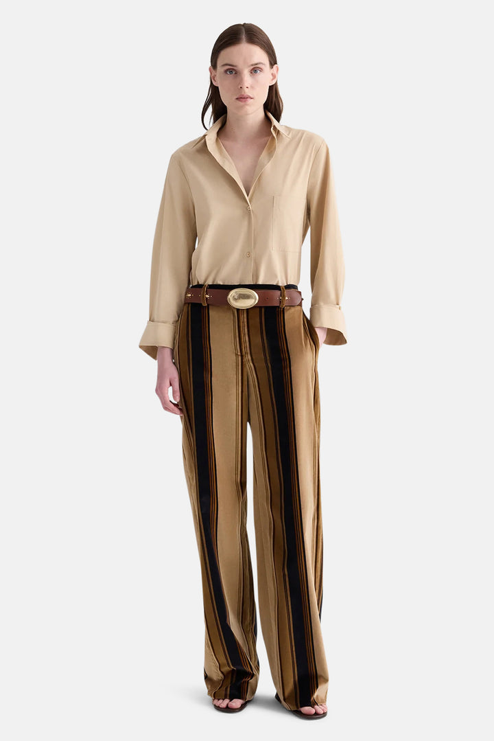 Isla Pant without Pintuck in Baiadere Stripe Cotton Velvet Sepia Tint/Midnight