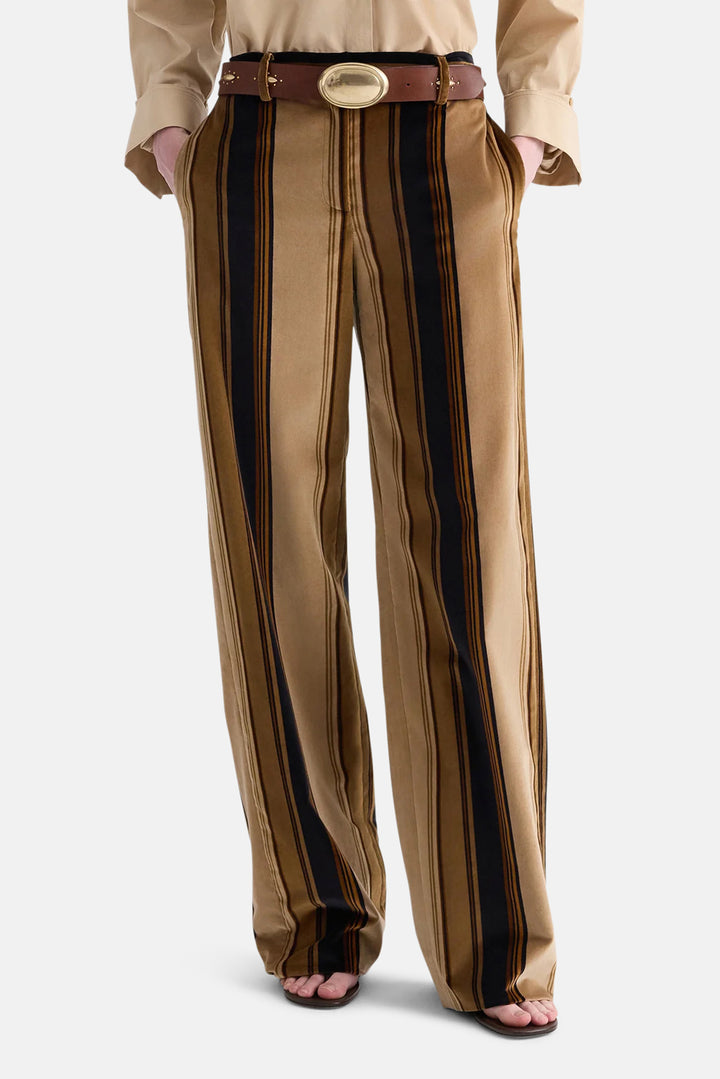 Isla Pant without Pintuck in Baiadere Stripe Cotton Velvet Sepia Tint/Midnight