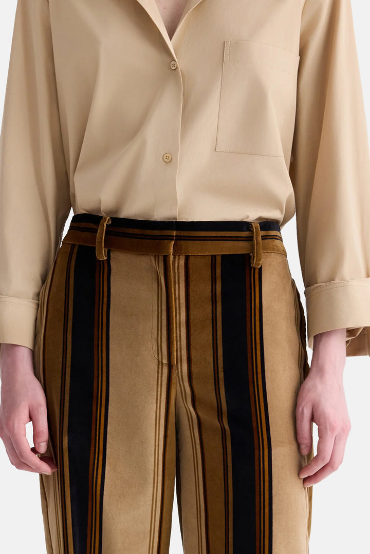 Isla Pant without Pintuck in Baiadere Stripe Cotton Velvet Sepia Tint/Midnight