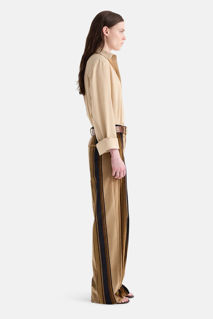 Isla Pant without Pintuck in Baiadere Stripe Cotton Velvet Sepia Tint/Midnight