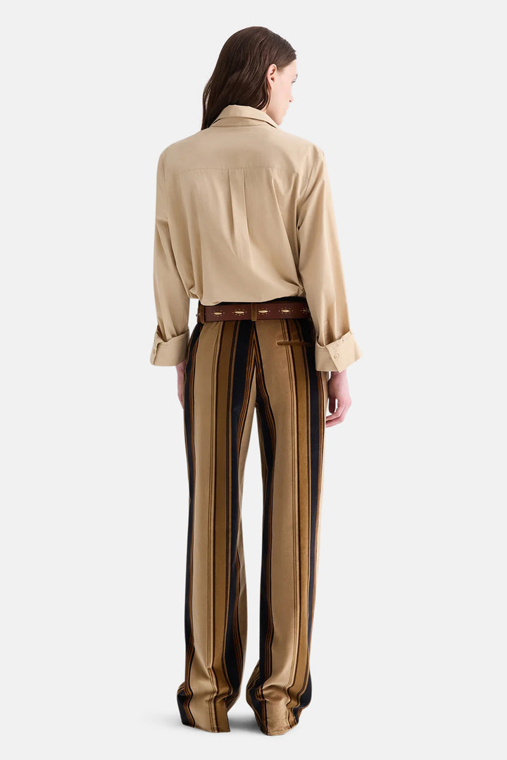 Isla Pant without Pintuck in Baiadere Stripe Cotton Velvet Sepia Tint/Midnight