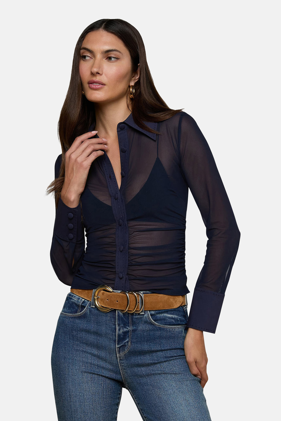 Isola L/S Mesh Button Up Midnight