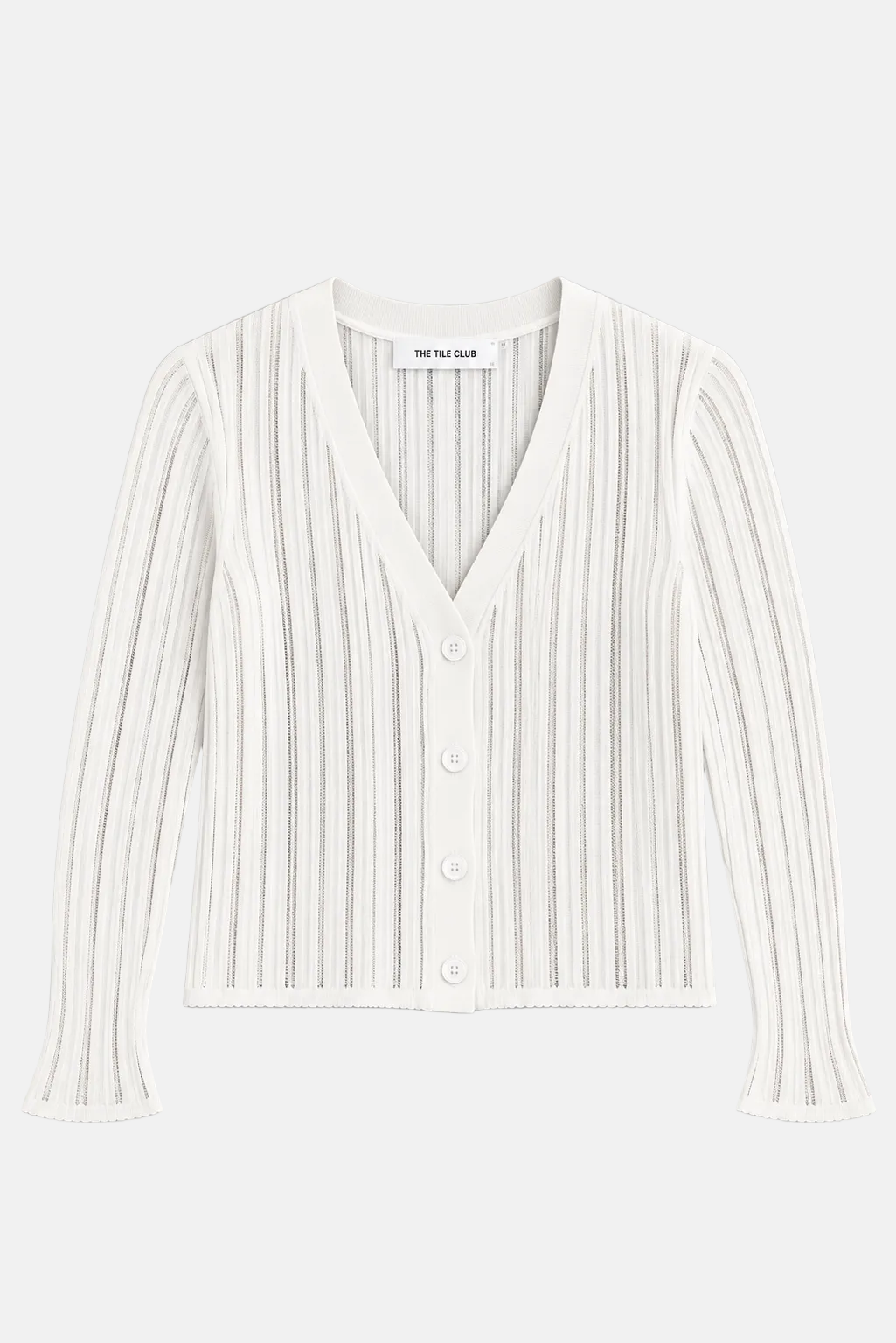 Monica Drop Needle Pointelle Cardigan White