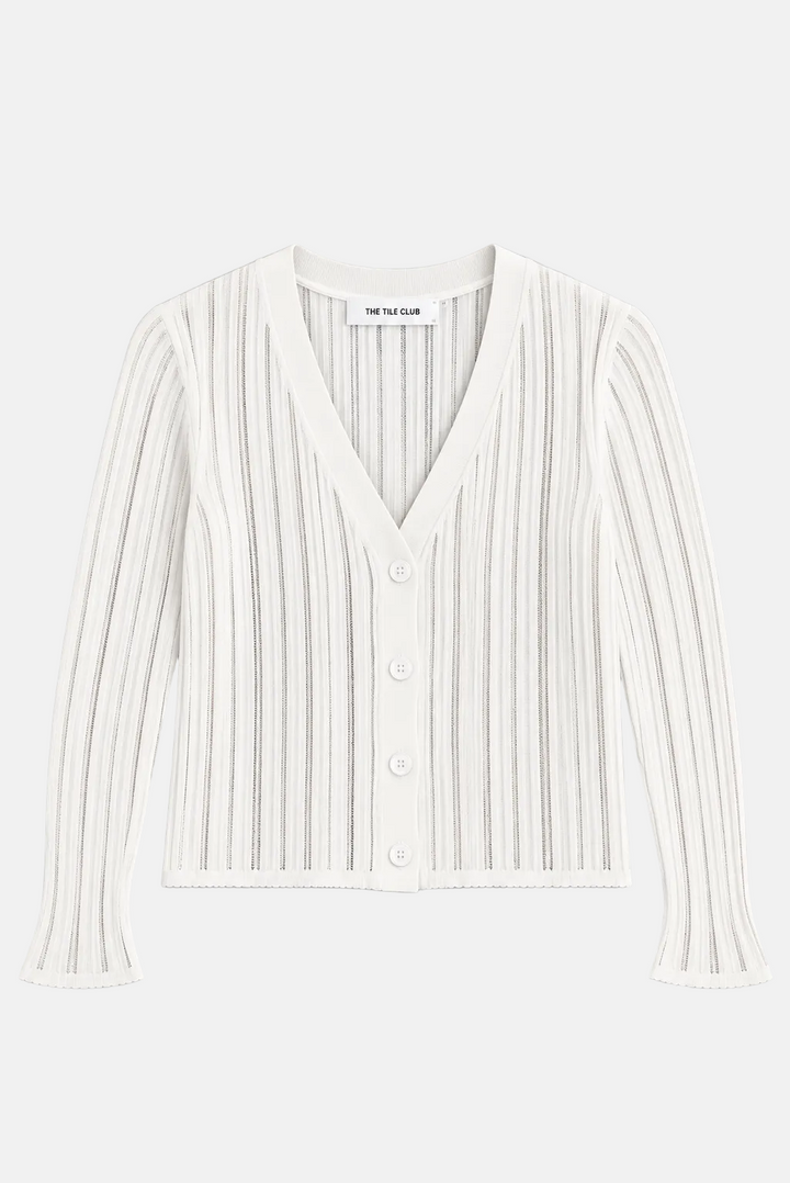 Monica Drop Needle Pointelle Cardigan White