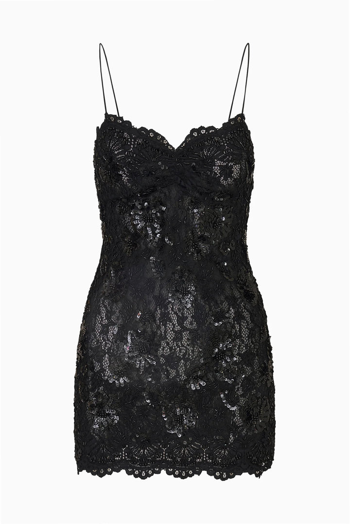 Jetta Embellished Lace Mini Dress Black