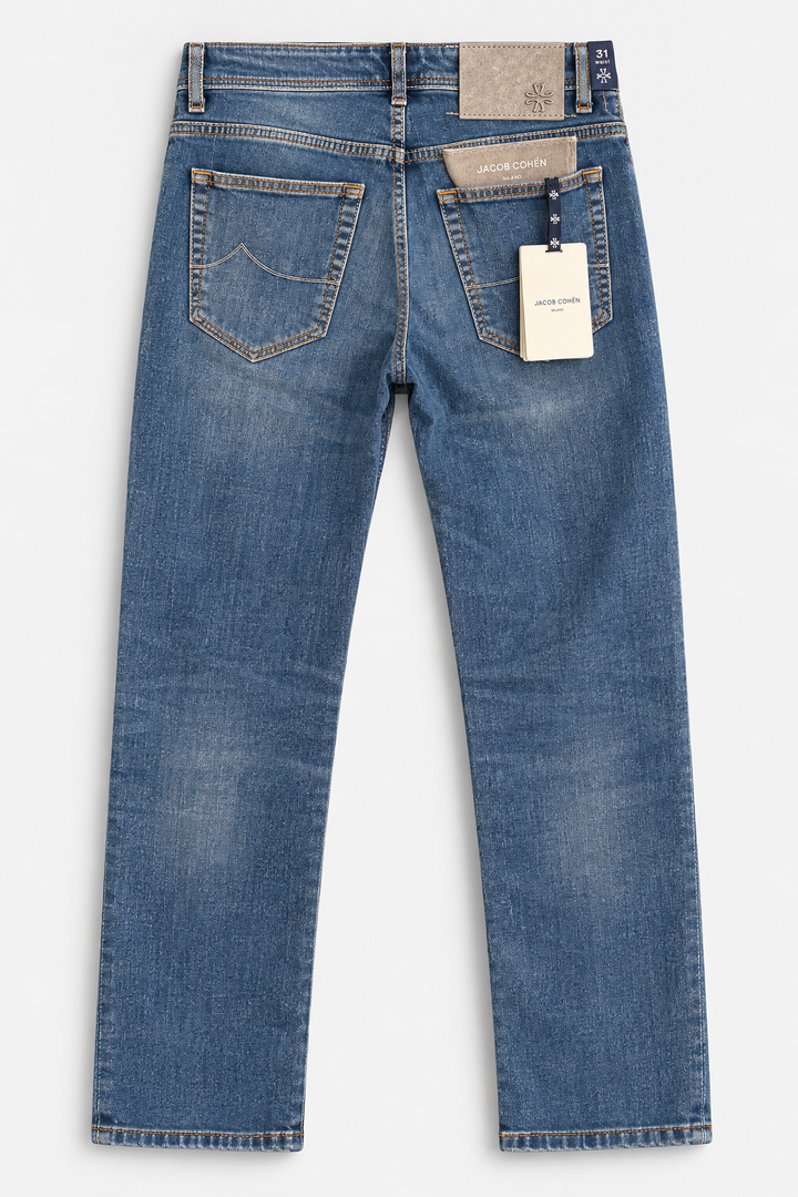 Bard 12oz Denim in Medium Vintage Blue w/ Suede Grey Patch