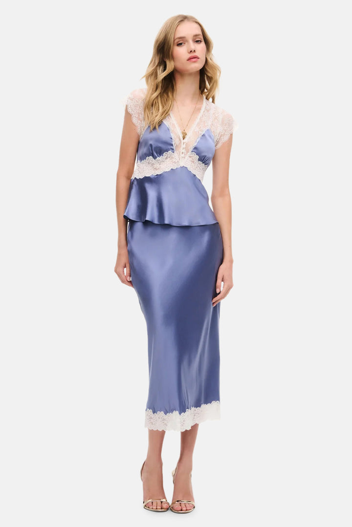 Janella Silk-Blend Midi Slip Skirt Weathered Blue