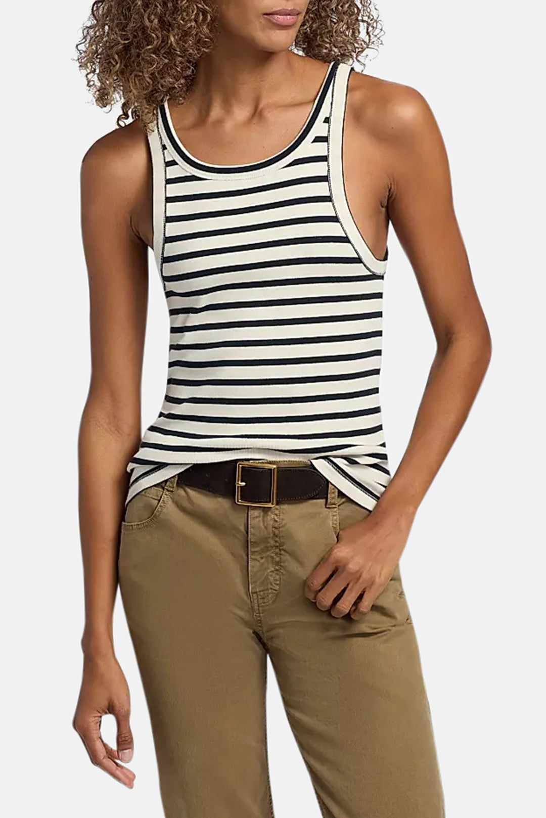 Jennifer Rib Tank Ecru/Black Stripe