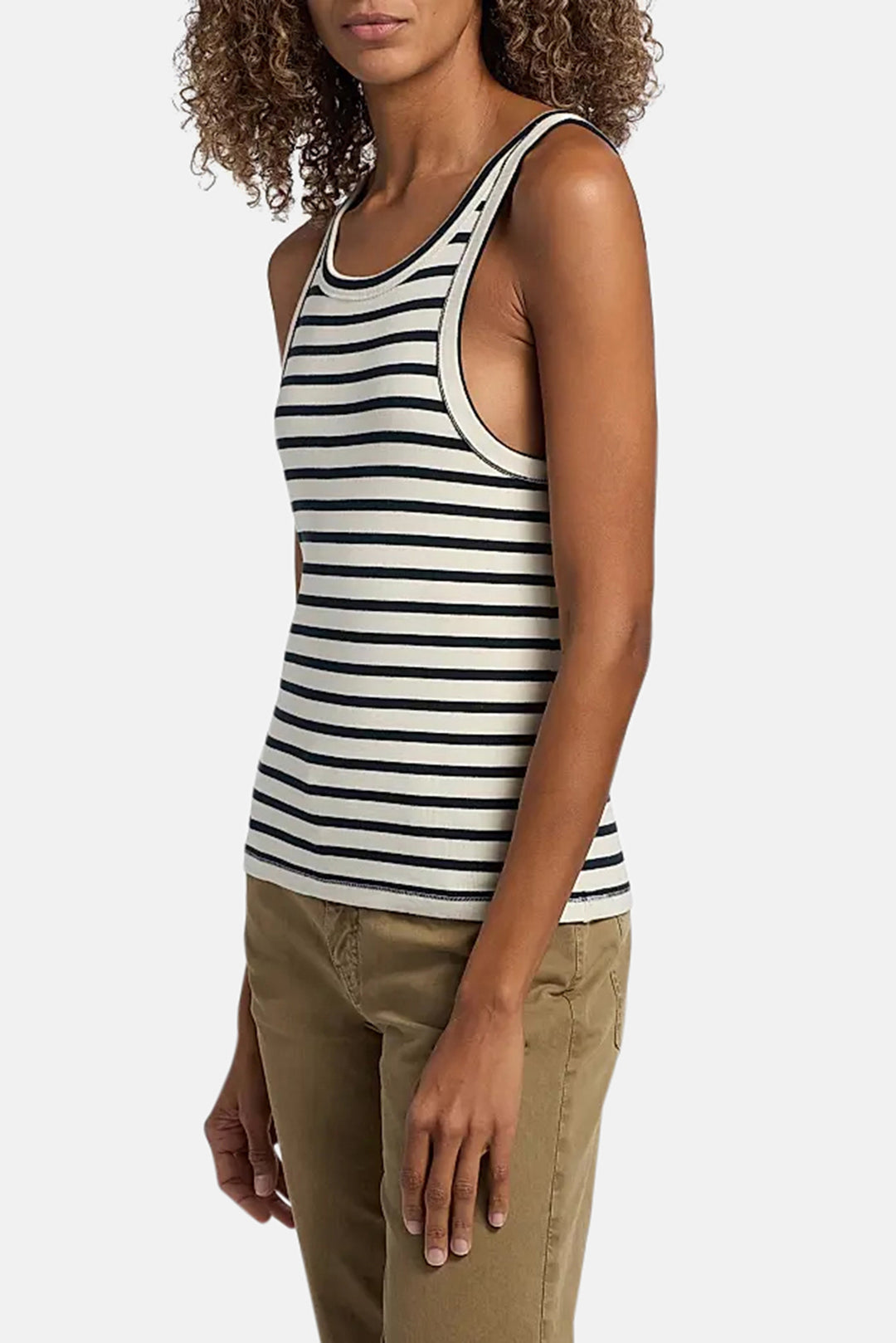 Jennifer Rib Tank Ecru/Black Stripe