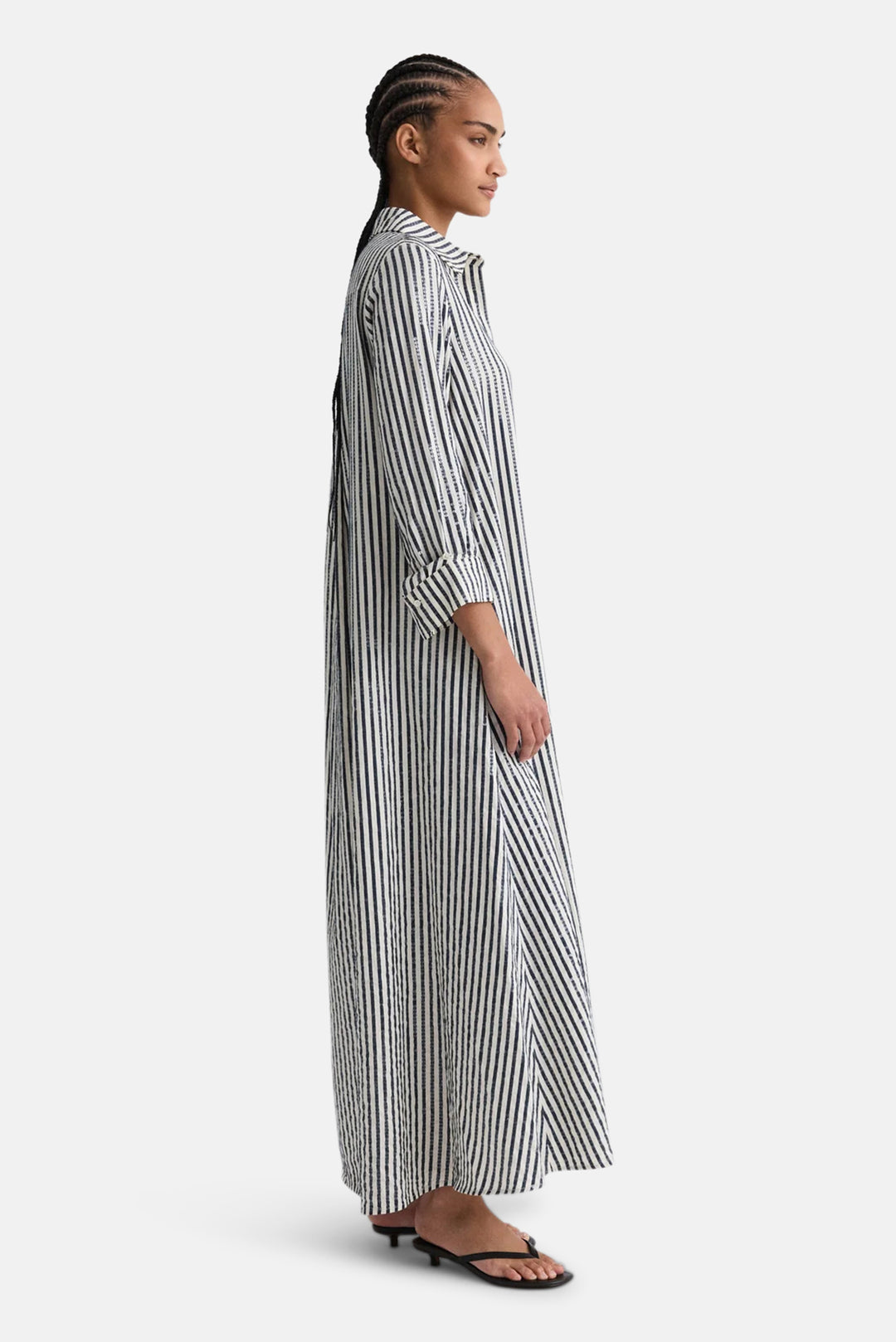 Jenny's Gown in Clear Sequin on Stripe Indigo/White