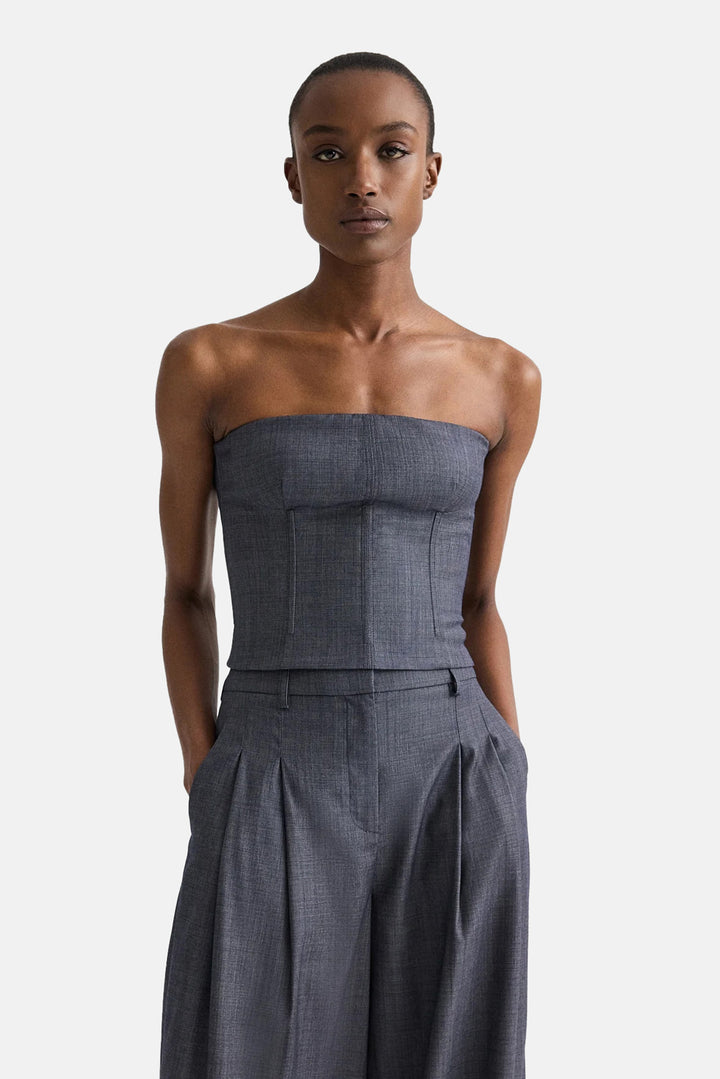 Jillian Bustier In Wool Viscose Medium Indigo