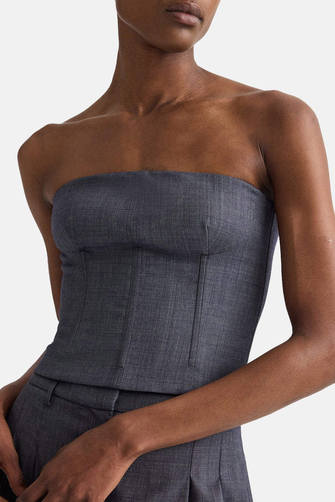 Jillian Bustier In Wool Viscose Medium Indigo