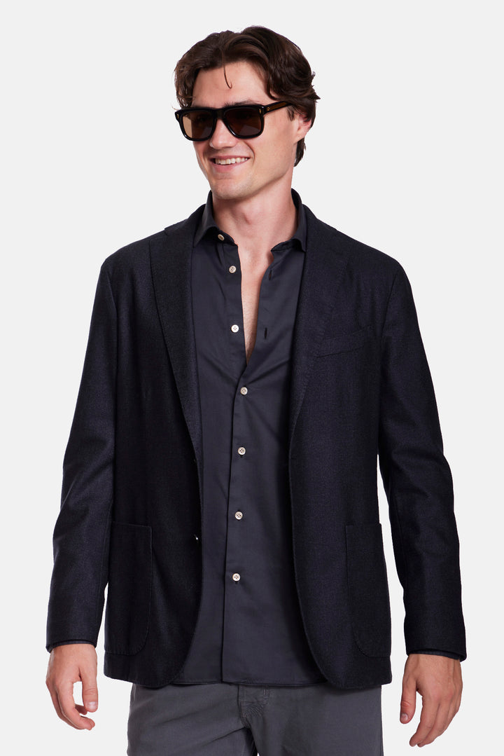 K Jacket In Viscose Navy Heahter