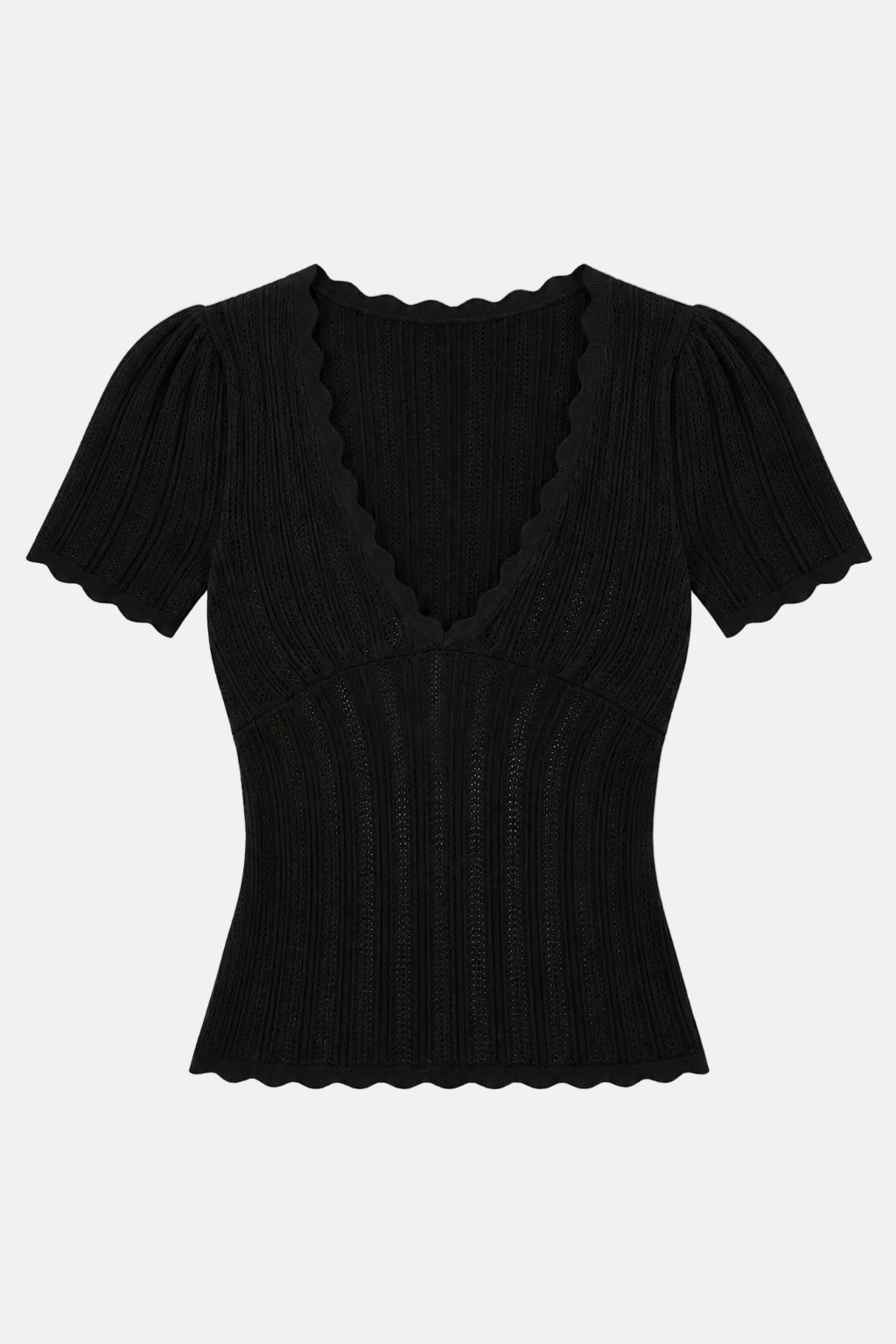 Kaia Pointelle V-Neck Top Black