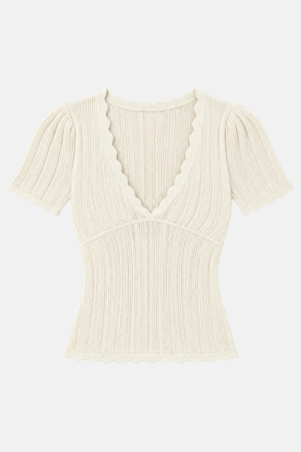 Kaia Pointelle V-Neck Top Ivory