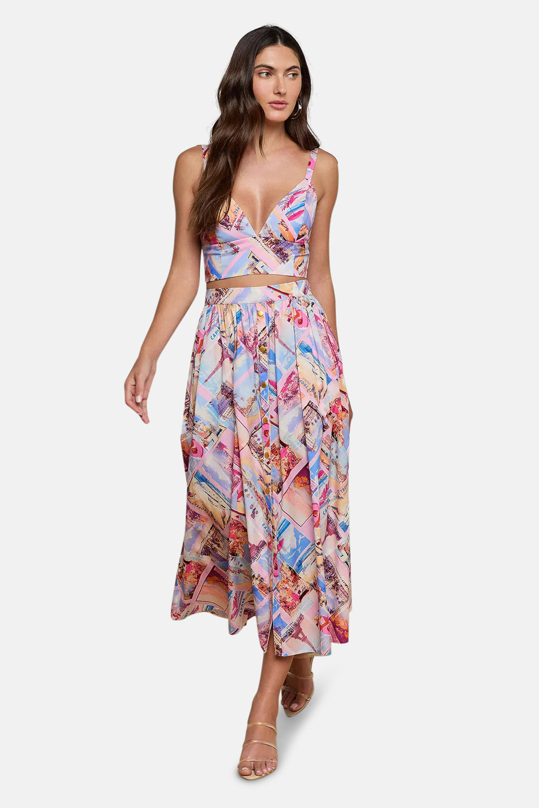 Kaori Bralette Top Light Pink Multi Small Postcard Print