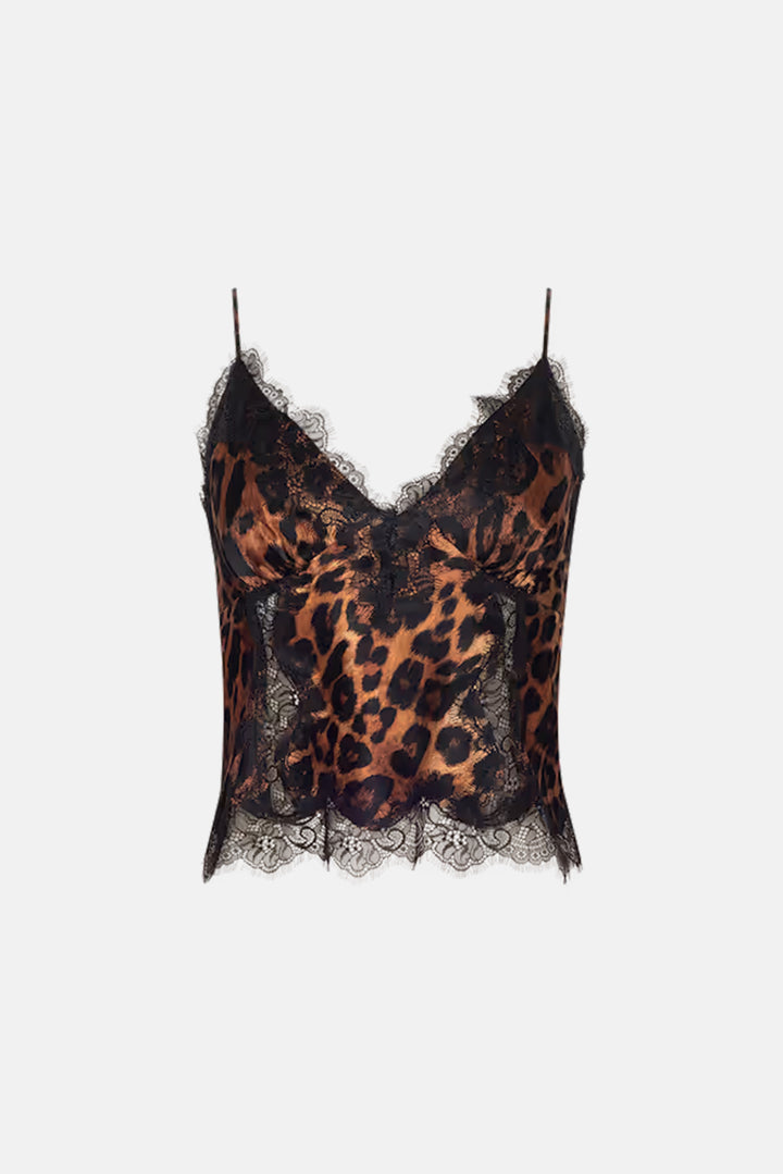 Kimber Silk Lace Camisole Tan Multi Javan Leopard/Black