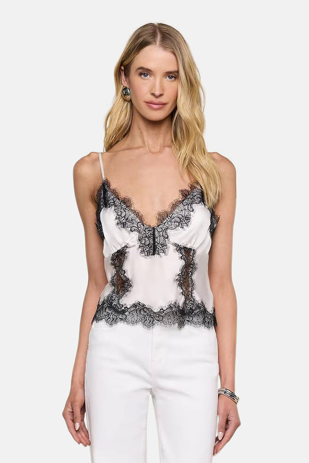 Kimber Silk Lace Camisole White/Black