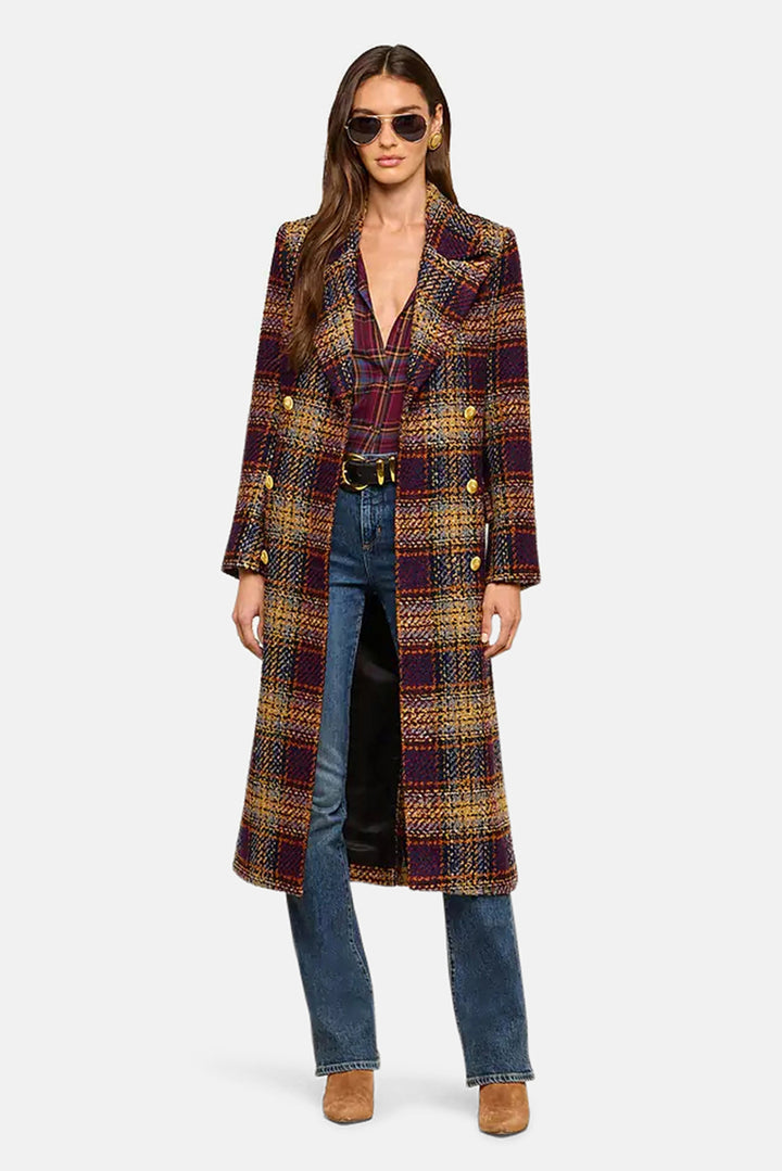 Kolina Tweed Long Coat Navy/Burgundy Multi Tweed