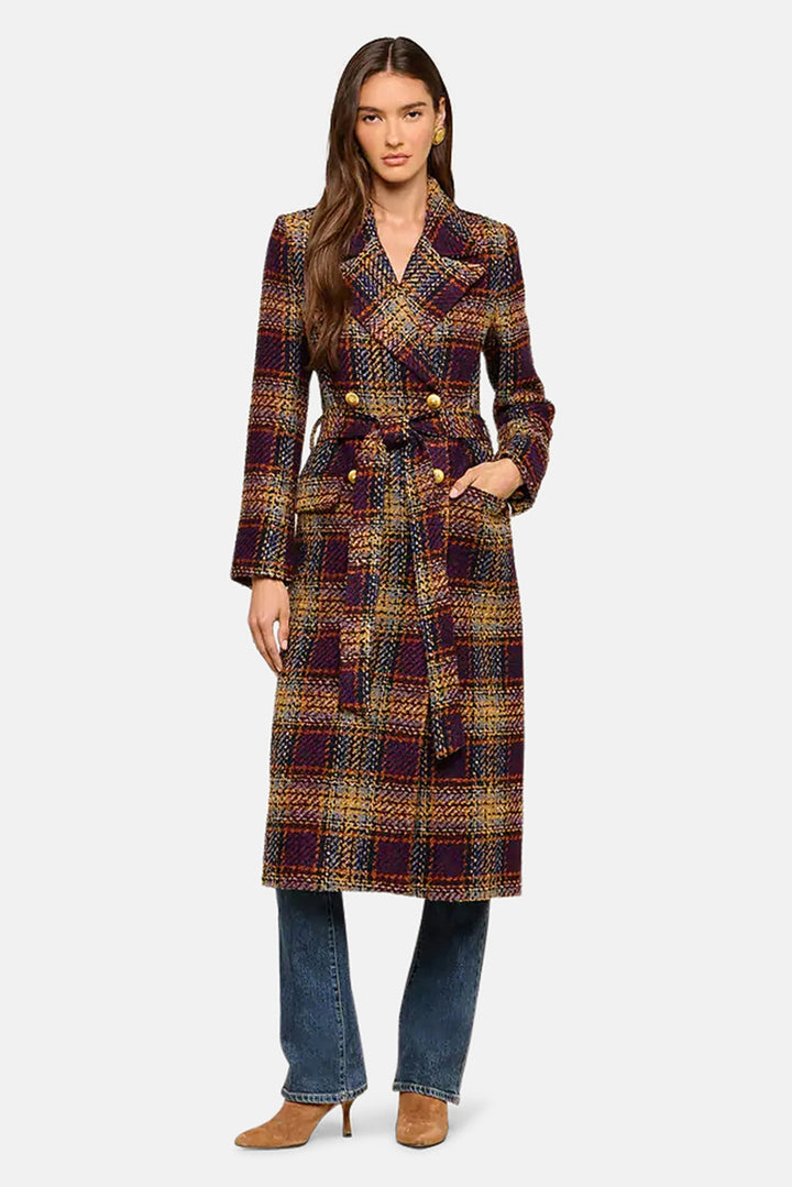 Kolina Tweed Long Coat Navy/Burgundy Multi Tweed