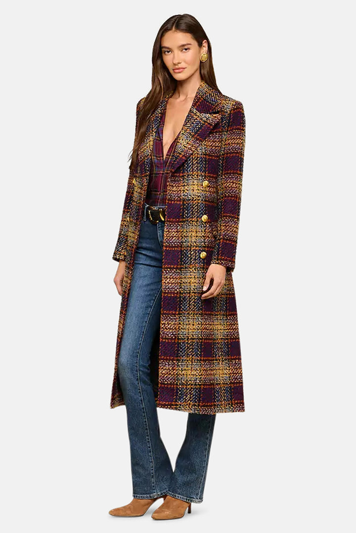Kolina Tweed Long Coat Navy/Burgundy Multi Tweed