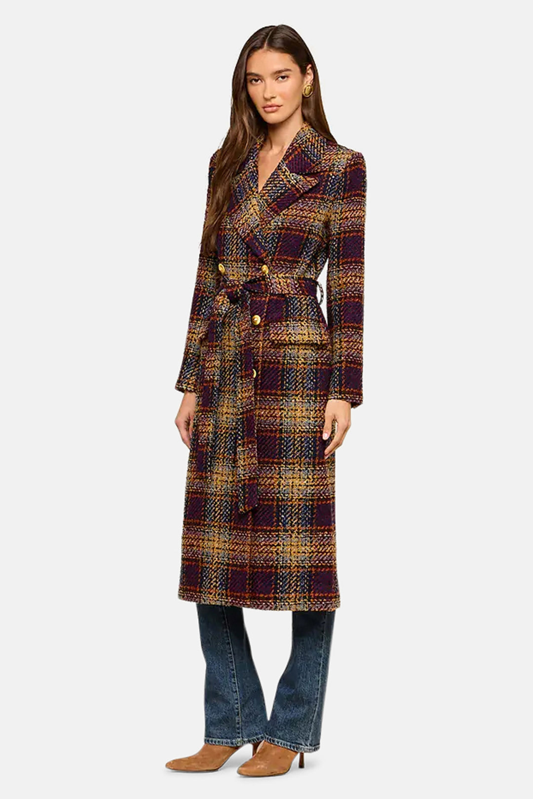 Kolina Tweed Long Coat Navy/Burgundy Multi Tweed