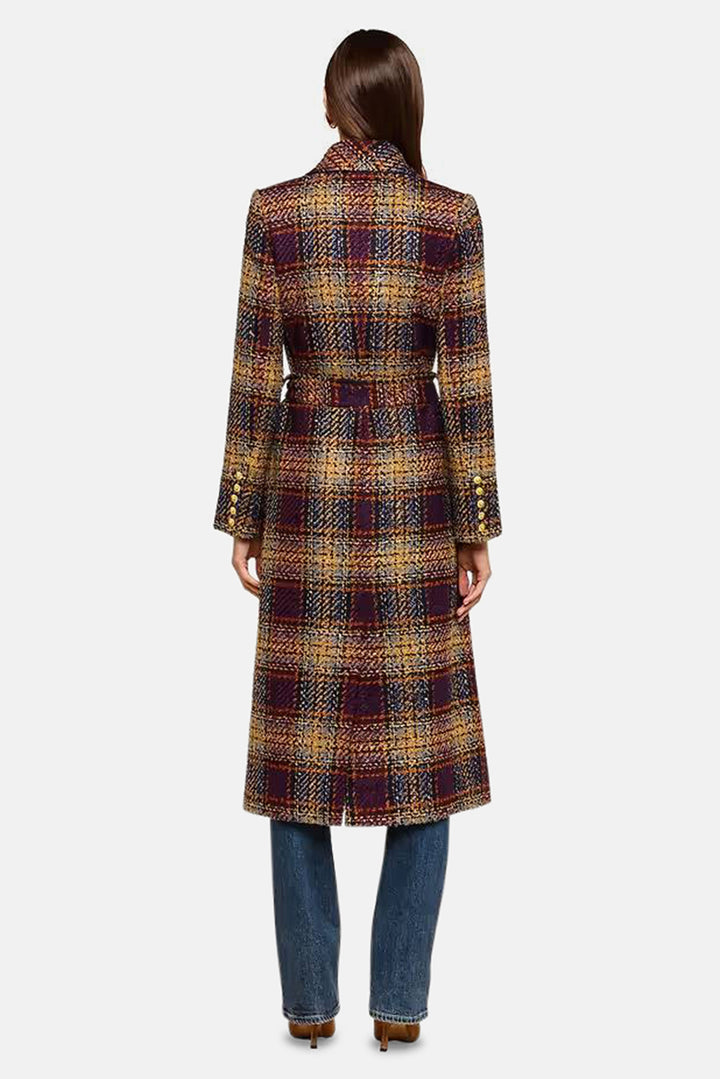 Kolina Tweed Long Coat Navy/Burgundy Multi Tweed
