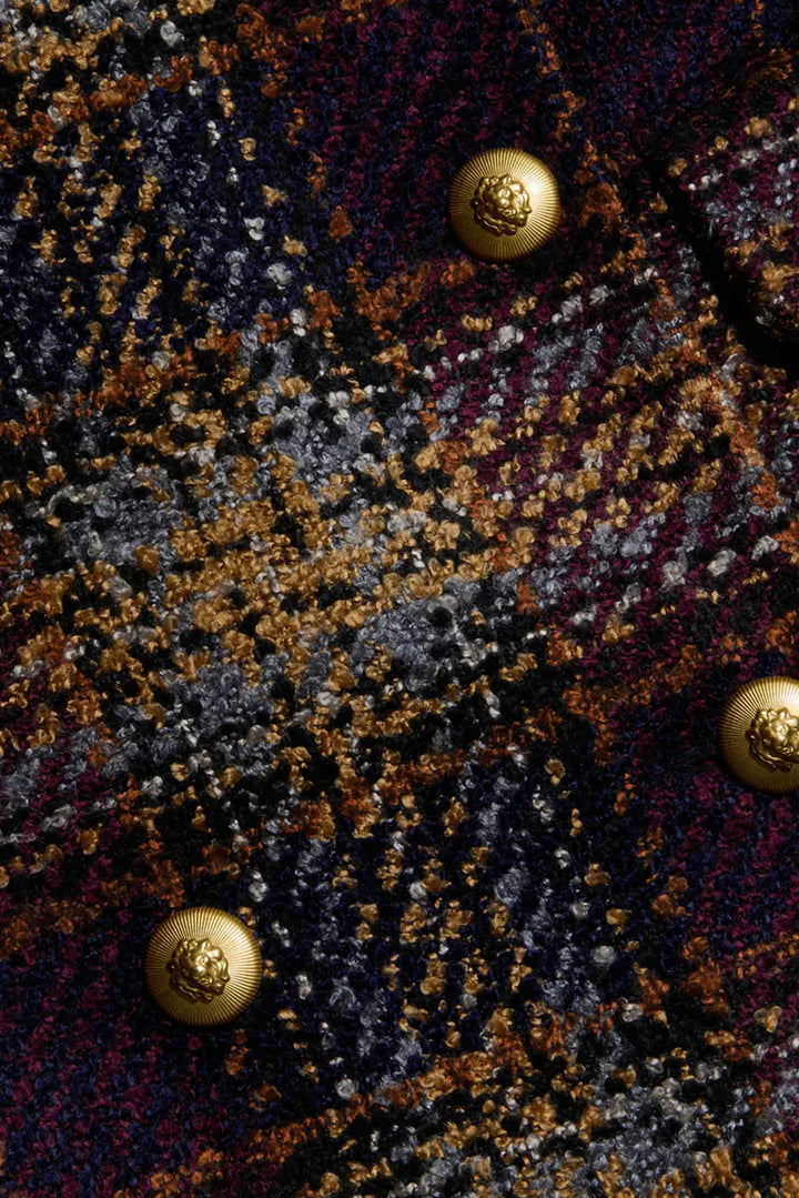 Kolina Tweed Long Coat Navy/Burgundy Multi Tweed