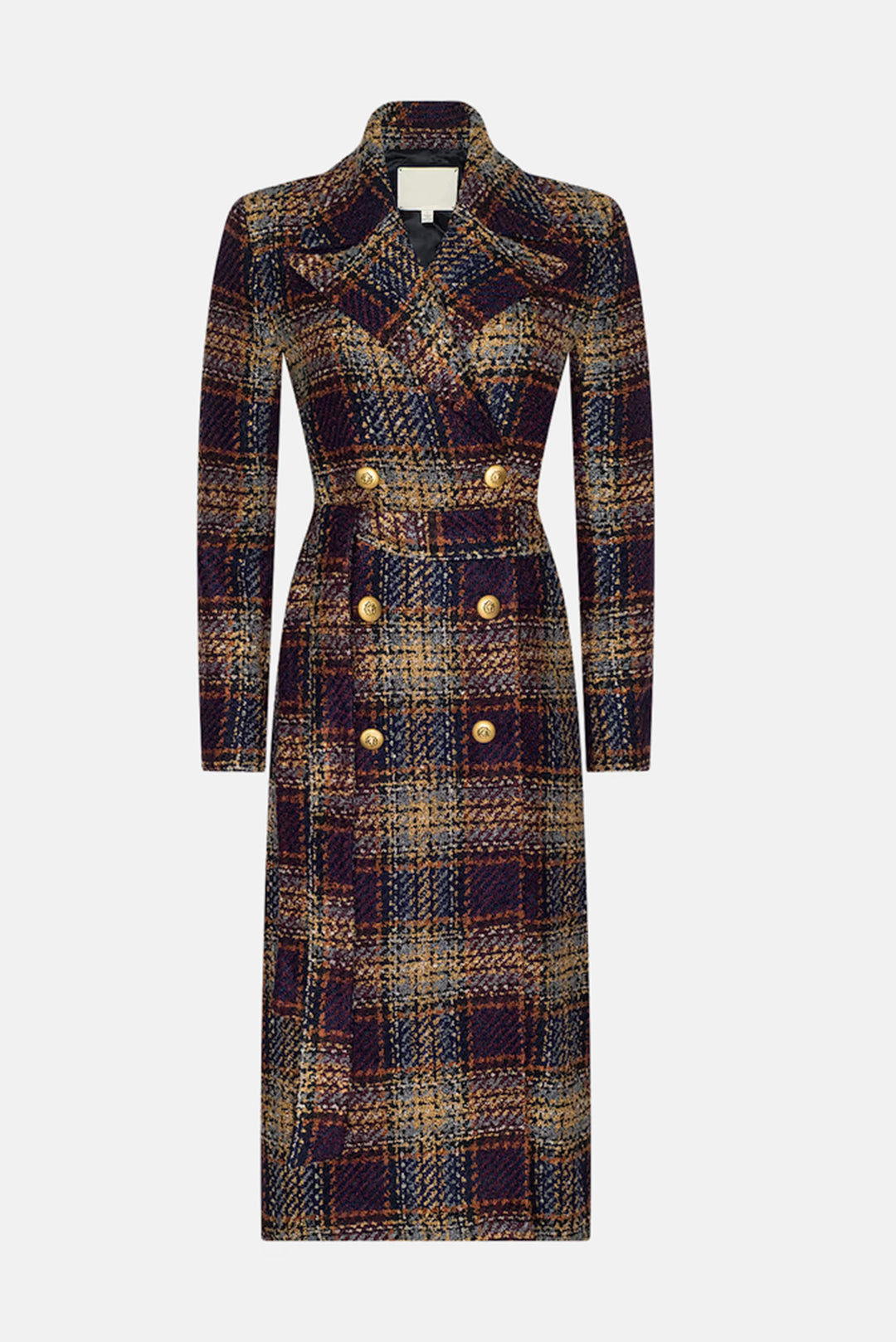 Kolina Tweed Long Coat Navy/Burgundy Multi Tweed