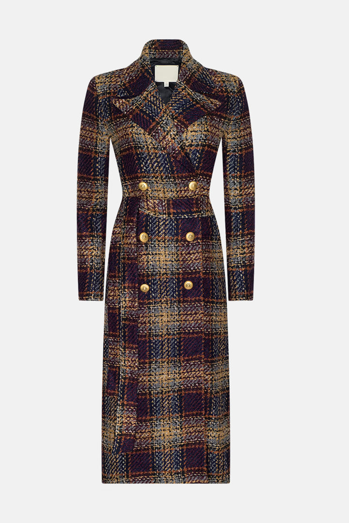 Kolina Tweed Long Coat Navy/Burgundy Multi Tweed