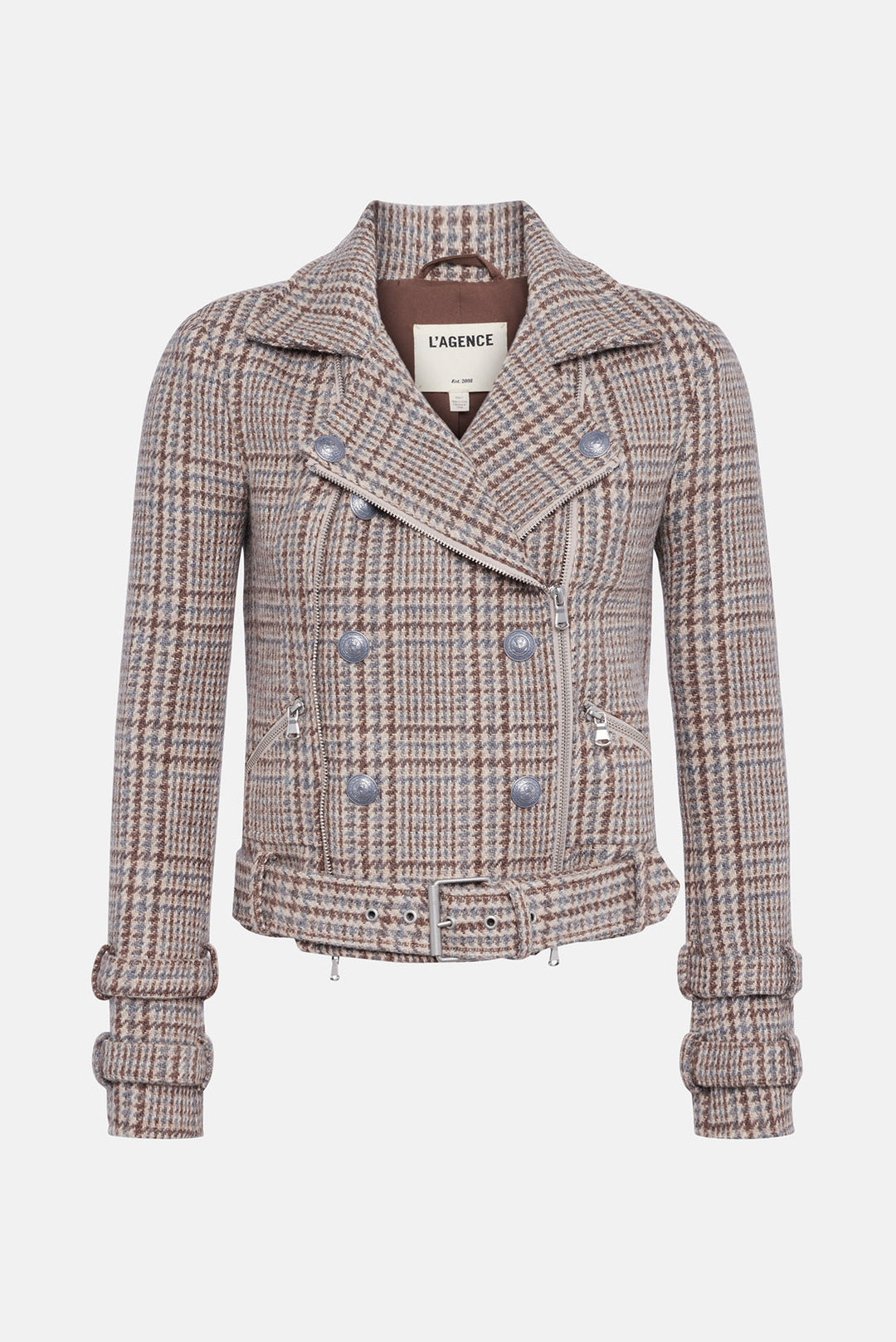 Billie Belted Jacket Beige/Blue Plaid