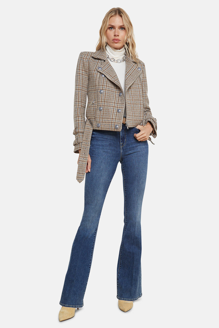 Billie Belted Jacket Beige/Blue Plaid