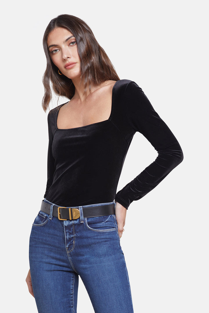 Kinley Long Sleeve Square Neck Top Black