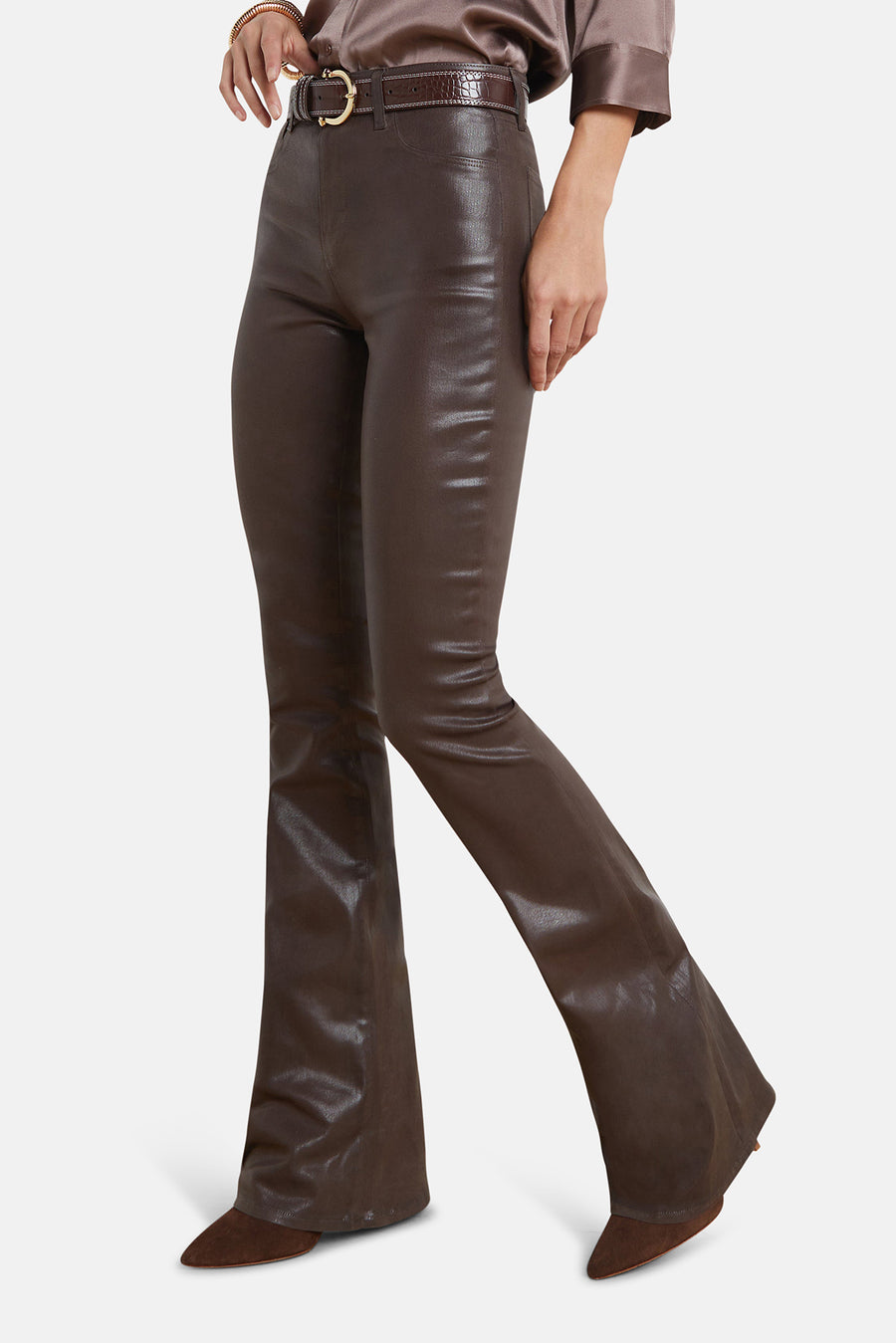 Marty High Rise Flare Pant Espresso Coated